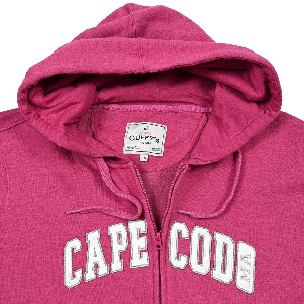 Cuffys Cape Cod Mass. Full Zip Pink Hoodie Women's 2XL Applique Logo Letters